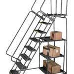 stock picking ladders, 12 step, 32 in wide base, 21 in deep top step, perforated tread