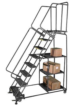 stock picking ladders, 12 step, 32 in wide base, 21 in deep top step, perforated tread