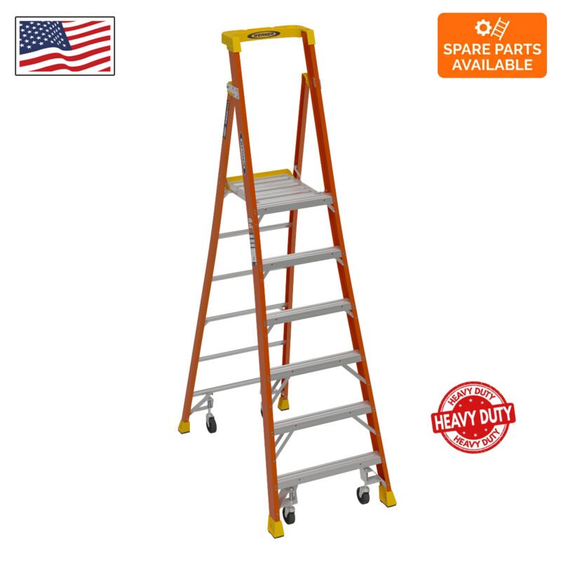 6ft fiberglass podium ladder with casters pd6206 4c